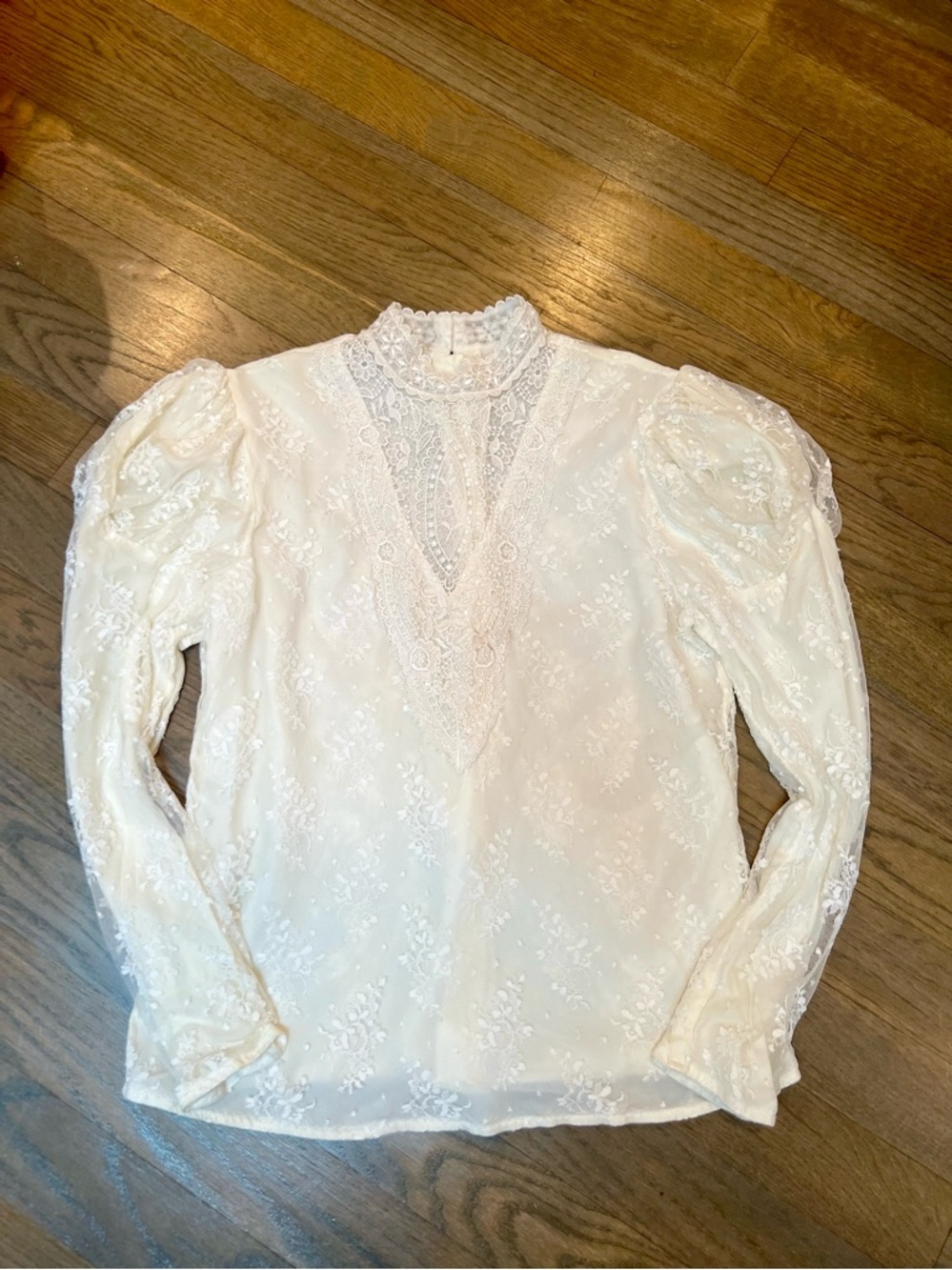Vintage Scott McClintock Victorian Ivory Lace Blouse High Neck Puff Sleeve